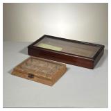 Vintage Flat Showcases | Lot includes: (1) Mahogany Flat display case. (1) Store Display Box with 12
