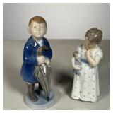 (2pc) Royal Copenhagen Boy & Girl | Lot includes: #4526 Boy with Umbrella #3539 Girl with Doll. - l.
