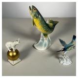 Goebel Trout W/ Elephant & Crested Bird | Lot includes: (1) Elephant on gold ball. Marked Germany, a