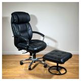 (2pc) Stanmore Leather Desk Chair | Stanmore Chair Model # 21082. Executive Swivel Armchair in black