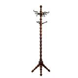 Hall Stand Coat Tree | Four Leg Coat tree with three iron hooks at top. Three wood hooks below. - l.