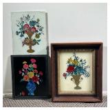 (2pc) Pair Tinsel Work Flower Bouquet | Framed Tinsel flower bouquet in vase. - l. 11.25 x h. 13.25 