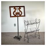  (2pc) Music Stand & Mid Century Stand | Lot includes: (1) Music Stand on decorative cast iron base.