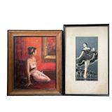 (2pc) Female Portrait & Print | Includes; female oil paint portrait by Robert Tolar; and frames ball