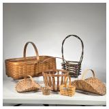  (7pc) Vintage Baskets | Lot includes: (1) Large Farm Basket. (1) Paint Decorated Stick Basket. (2) 