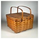 Splint Picnic Basket | Vintage Picnic Basket with hand written name on by top “ E Townsend”. - l. 13