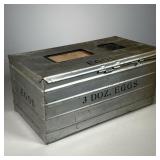 Tin Egg Crate | Tin Egg Crate. Tin/Cardboard dividers inside keep eggs separate. Locking Bar to hold
