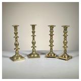 (4pc) Brass Candlesticks | Two Pair of heavy, very high quality Brass Candlesticks. Unmarked. - l. 3
