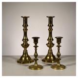 (4pc) Two Pr. Brass Candlesticks | Tall Pair of Brass Candlesticks with interior pushups and second 
