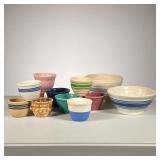 (12pc) Mixing Bowl Lot | Lot includes: (2) Blue Band Bowls (10) Small Bowls. - h. 4 x dia. 6.5 in (T