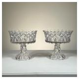  (2pc) Pair Of Compotes | Pair of pressed glass compotes in diamond and loop pattern. - h. 8.5 x dia