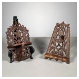(2pc) Carved Easel & Frame | Hand carved wood hanging 1/2 round shelf and easel with back stand . - 