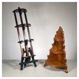 (2pc) Corner Carved Shelf & Hanging Shelf | Hanging shelf with three 1/2 round shelves, Corner Shelf