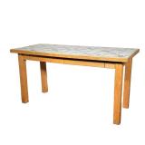Tall Island Tile Table | Light Oak Island Hand Painted Tile Table at kitchen counter height, with tw