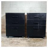 (2pc) Black Filing Cabinets | Pr. of Black Wood Filing Cabinets with two drawers over File drawer on