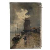 CONTINENTAL SCHOOL (19TH/ 20TH CENTURY) | Windmill scene. Oil on canvas. Showing figures before a wi
