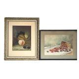 (2pc) STILL LIFE PAINTINGS | Including a pastel of plums and grapes, and a watercolor of strawberrie