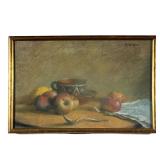 EMIL BRISCHLE (1884-1966) | still life with fruits, cup, and spoon. Pastel on paper. Signed Brischle