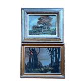 (2pc) LANDSCAPE OIL PAINTINGS | Including a springtime landscape signed or inscribed lower left, "Ja