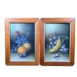 (2pc) PAIR PASTEL FRUIT STILL LIFES | Pair of framed pastel fruits, one with grapes and oranges, one