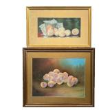 (2pc) PEACHES PASTEL STILL LIFES | Both framed under glass and with Hudson River galleries, Ossining