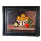 TABLETOP STILL LIFE OF FRUIT | Oil on board nicely framed in black frame. 