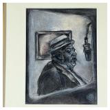 AMERICAN SCHOOL JAZZ DRAWING | At the Microphone crayon on wax paper. 5.75 x 7.5in, sight 
