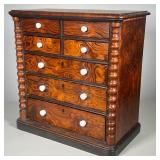 BURL WOOD MINIATURE CHEST | Beautifully Grained Wood with turned columns in front. Four over three d