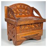 FOLK ART SWAN BOX "CLARA" | Tramp Art Box made of cigar boxes. Carved Swan on top with CLARA above t