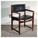 JOHN STUART MID CENTURY ARMCHAIR | John Stuart circular label - original black leather covering. - S