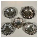 (5pc) GORHAM STERLING SILVER BOWLS | Including four embossed sterling low form dishes (largest dia. 