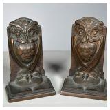 BRONZED OWL BOOKENDS | Bronzed Cast Iron Owl Bookend Pr. Owl on open book. Marked "Bron Met Pat July