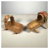 (2pc) NATIVE AMERICAN CRADLE BASKETS | (2) American Indian Ribbon Basket Cradles. Both have Provenan