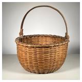 SPLINT APPLE BASKET | Vintage Basket of nice color with carved swing handle. - dia. 15.5 in. (Height