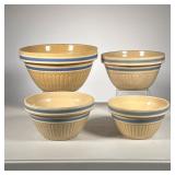 (4pc) YELLOW WARE MIXING BOWLS | Including: (1) Large Blue Banding (3) Matching Graduated Blue Bandi