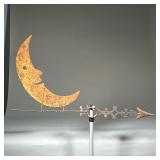 FOLK ART SMILING CRESCENT MOON WEATHER VANE | Wonderful Smiling Crescent Moon Weather vane with pier