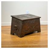 ARTS & CRAFTS BRASS BOX | Brass covering over wood, hinged lid. Arts & Crafts flower design on top a