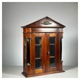 ANTIQUE COLUMN DISPLAY CABINET | Mahogany Cabinet with two black & brass columns. Two door, two shel