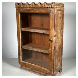 FOLK ART CHIP CARVED DISPLAY CASE | Small Tabletop Display Cabinet with chip carved top cornice and 