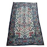 AUBUSSON STYLE ANTIQUE RUG | Intricate floral designs in navy blue and pinks & purples. 