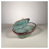 FOLK ART PAINTED BASKET | Folk Art Basket with red strawberries around rim and a corn ear on lid. Ba