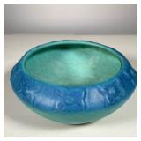 VAN BRIGGLE LOW POT | Marked AA, Van Briggle Col. Springs. In blue & sea green. - dia. 6.75 in. 