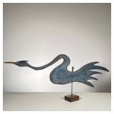 FOLK ART BLUE HERON | Carved Blue Heron with distressed blue paint on stand. 