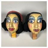 (2pc) FOLK ART CARVINGS | (2) Wood, Carved & painted Woman