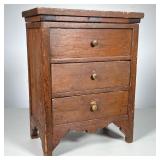 MINIATURE BLANKET CHEST | Top drawer is false, over two drawers. Top opens for storage. Pine. 