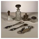 (9pc) STERLING PERFUME BOTTLES & MISC. | Including: (2) Glass Perfumes, (1)small dresser glass box, 