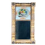 SHERATON REVERSE PAINTED MIRROR | 19th century Gold Gilt Sheraton Mirror with, turned column and emb