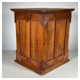 WOOD PEDESTAL | Paneled wood pedestal. Top comes off for storage. 