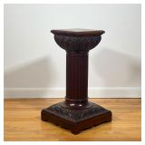 CARVED PLANT STAND | Mahogany carved fern/plant stand with center column - Length is base. 