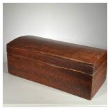 PAINTED DOME TOP TRUNK | Dome top trunk with old dark red swirled spotted design paint. 